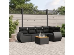 Conjunto de sofá de jardín de 6 piezas con cojines, mimbre sintético negro, DKD Home Decor