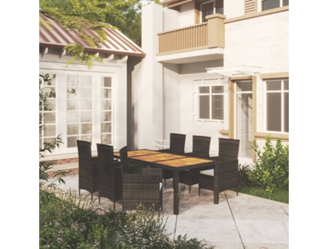 Conjunto 7 de comedor de jardín VIDAXL ratán sintético negro