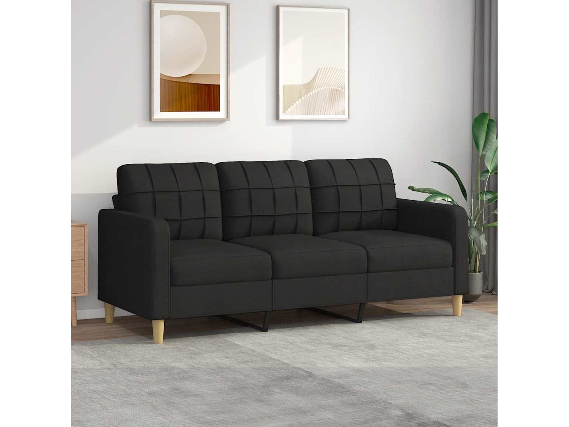 Sofá De 3 Plazas | Sofá De Salón | Sofá De Descanso De Tela Negro 180 Cm