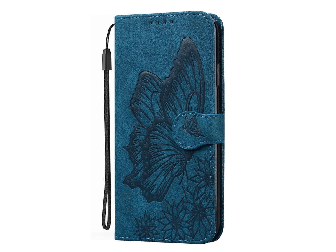 Funda Tipo Cartera Con Tapa Retro Para Oppo Find X2 Lite Con Estampado De Mariposas - Azul