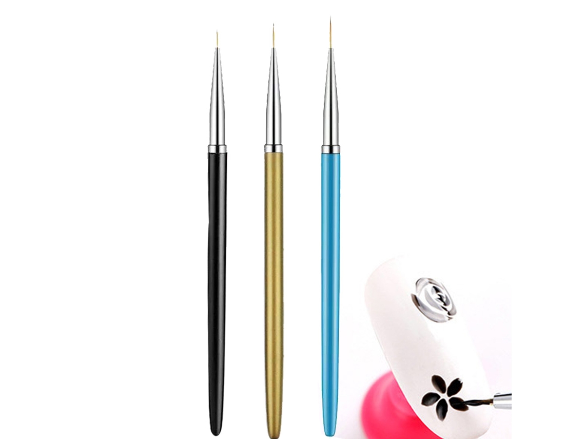 3 pinceles para uñas con revestimiento, pinceles para pintar con diseño de uñas en gel UV RNEMITERY