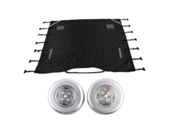 Toldo Frontal Universal Negro De Tela Oxford Para Caravana Con Luces Led Para Protección Del Remolque.