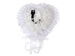 Elegante cojín blanco con forma de corazón para anillos de boda, nuevo soporte para anillos en caja.