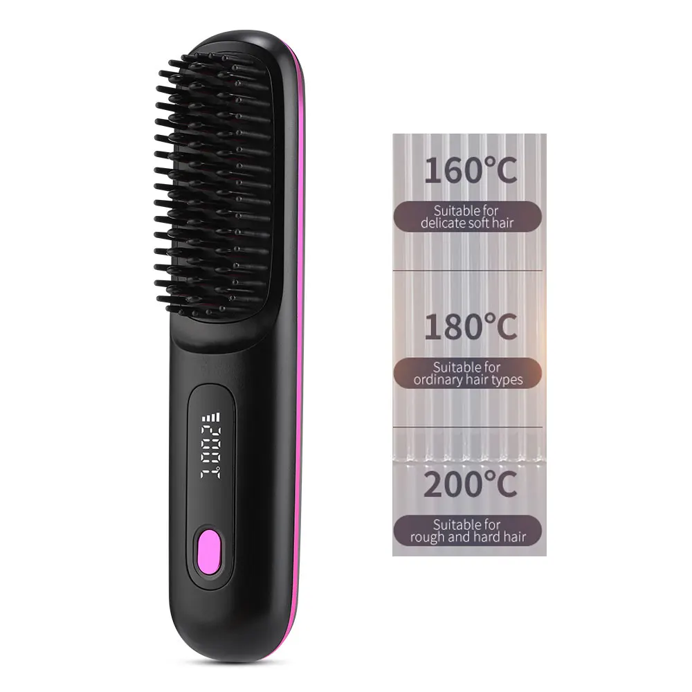 Plancha De Pelo Inalámbrica Con 4 Configuraciones De Temperatura Ajustables, Peine Calefactor De Cerámica Anti-escaldado Con Iones Negativos