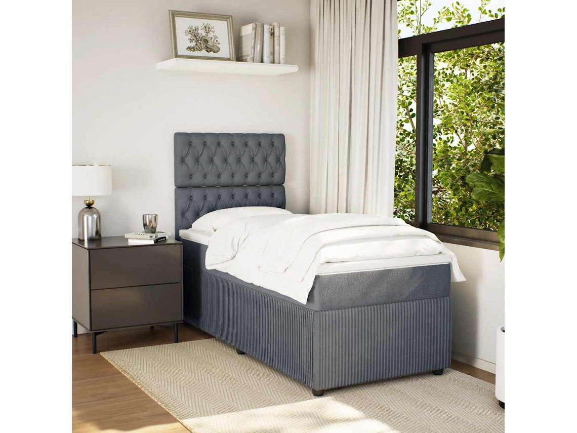 Cama Box Spring Con Colchón Terciopelo Gris Oscuro 80x200 Cm