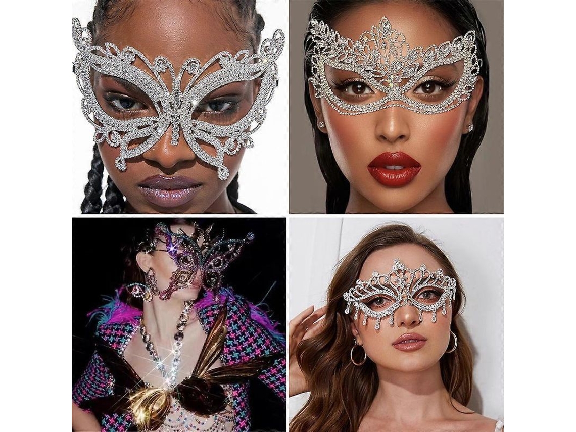 Máscara De Mujer Con Pedrería Para Fiestas De Disfraces, Bailes, Banquetes Y Como Accesorio De Joyería Con Forma De Mariposa.