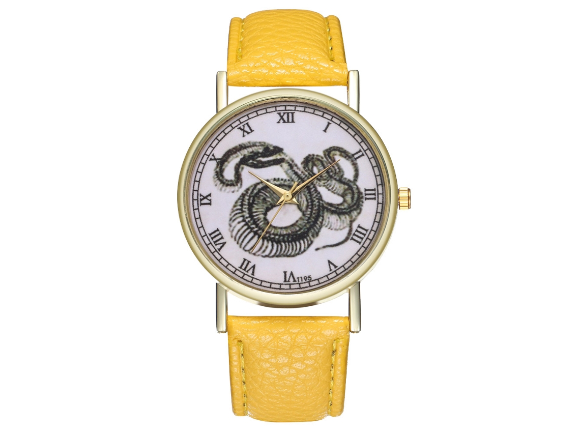 Reloj Zhoulianfa T195-a Cuero Quartzo Animal Simbólico Amarillo Unisex