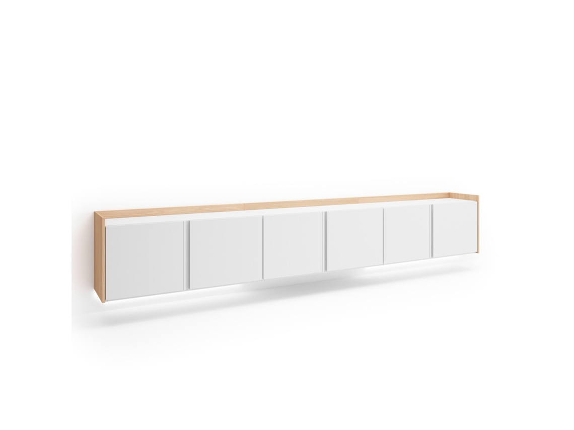 Mueble Tv, Televisión, 309x35x50cm, Para Tv Hasta 80", Colgado, Suspendido, Led, Blanco Y Roble Soft