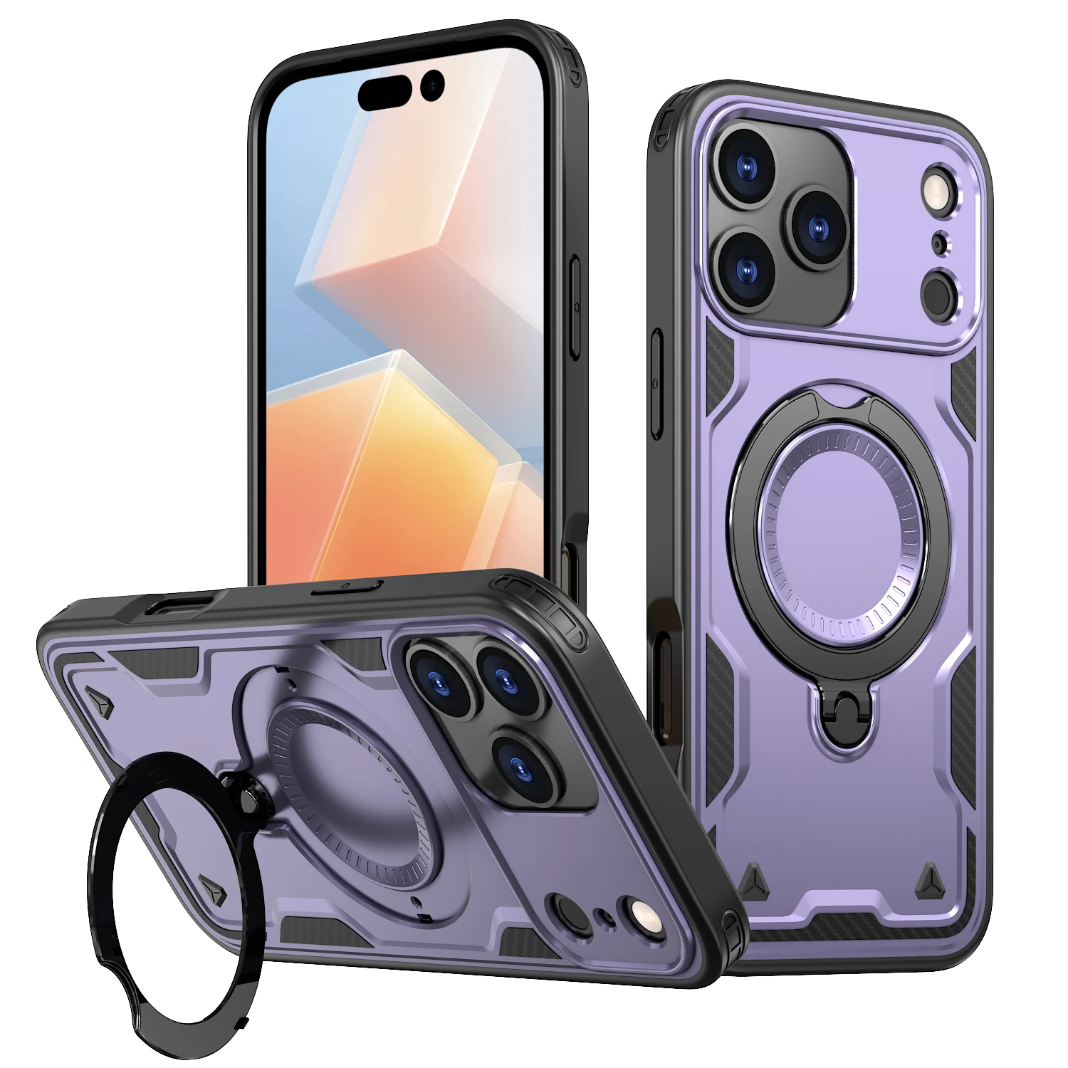 (morado, Iphone 16 Pro) Funda Protectora Resistente Para Iphone Con Soporte De Carga Inalámbrica Magnética