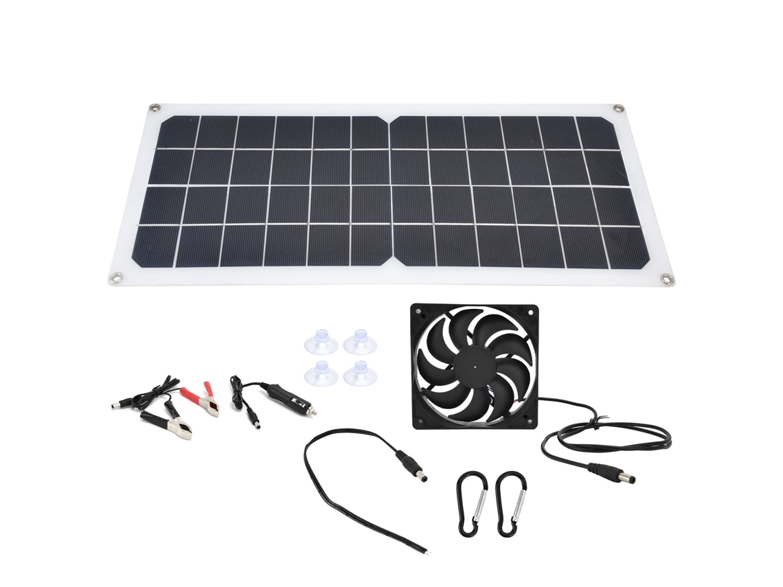Kit De Panel Solar De 10 W Con Ventilador Y Dos Puertos Usb Para Coches, Barcos, Aviones Y Satélites.