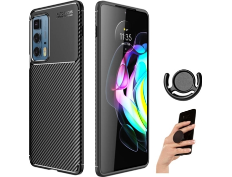 Kit Funda, Popsocket y Soporte Motorola Edge 20 Pro Rugged Carbon Negro
