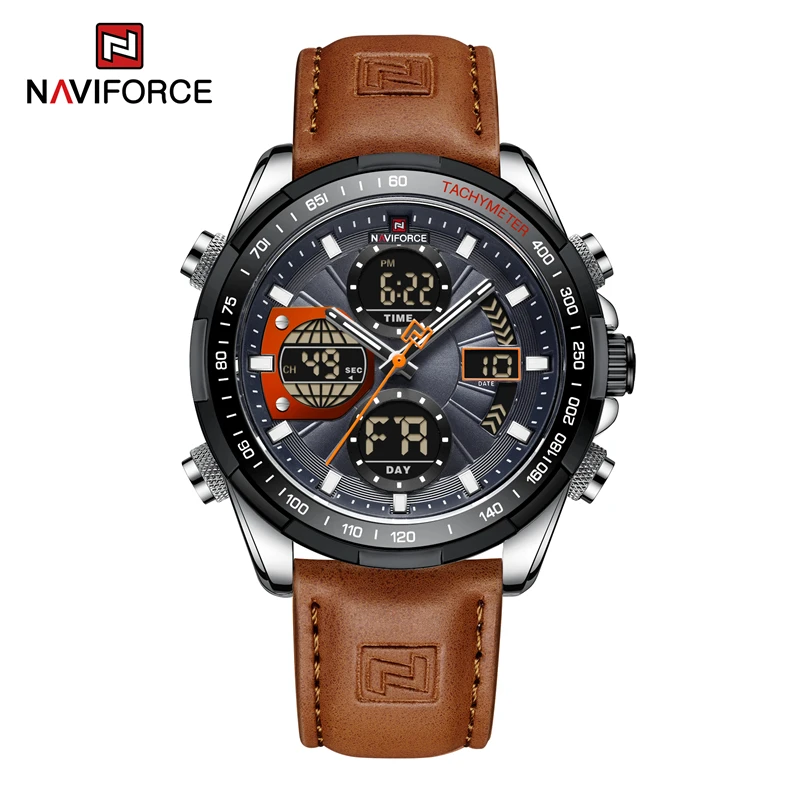 Reloj De Cuero Genuino Para Hombre, Cronógrafo Impermeable De Estilo Militar (naranja Plateado)