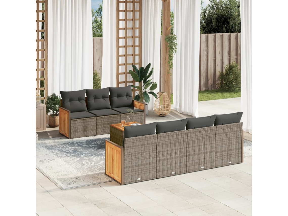 Conjunto de sofá de jardín de 8 piezas con cojines, ratán gris, DKD Home Decor