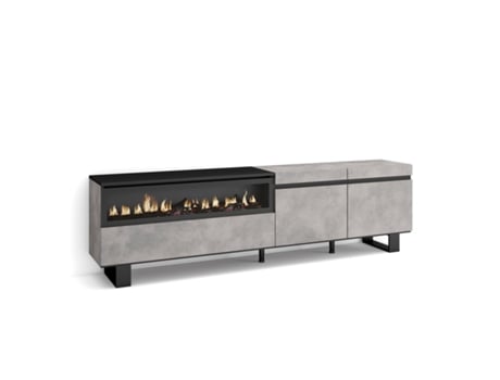 Mueble TV Televisión 200x57x35cm Para TV hasta 80 Chimenea eléctrica Diseño industrial Cemento