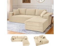 Sofá modular de 265 cm, en forma de L con brazos anchos, tela Bombazine, chaise longue, no requiere ensamblaje. Comhoma