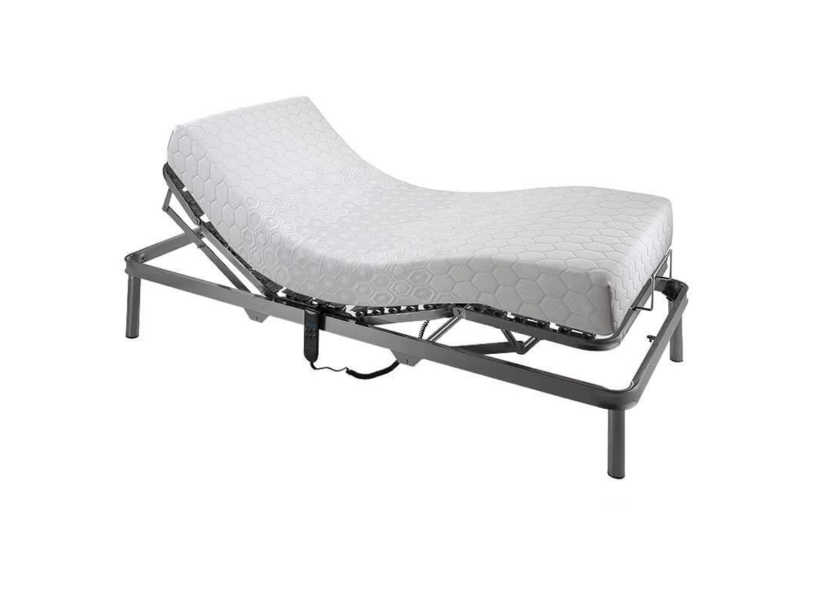 Juego de Cama y Colchón Articulados AZNAR (90x190cm - Viscoelástica y Metal - Gris)