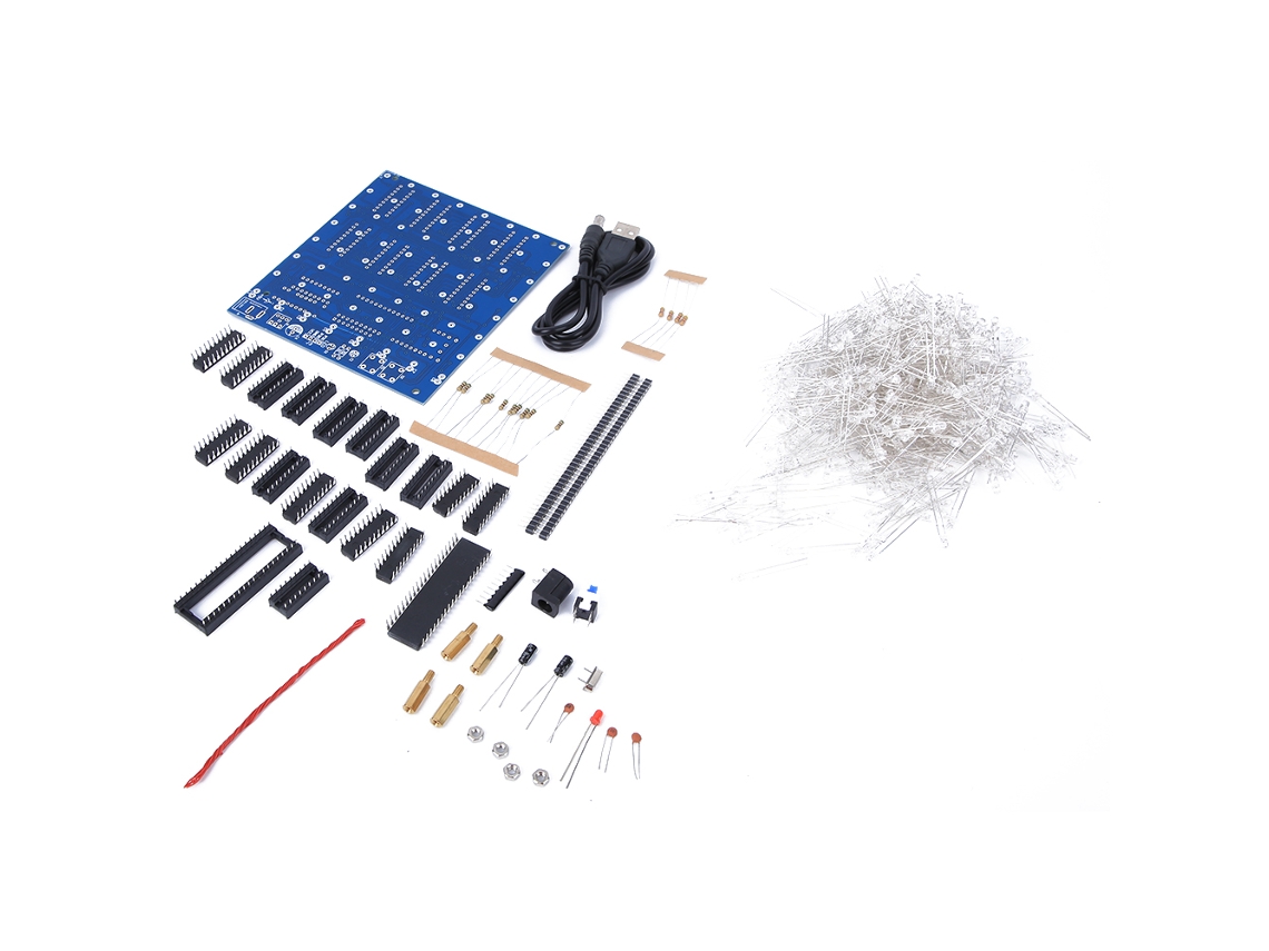 Kit Led Diy 8x8x8 Lámpara Blanca Luz Azul 3d Electrónico