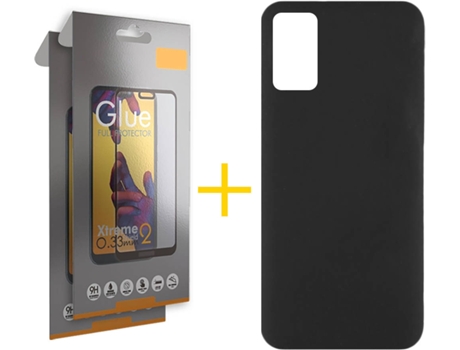 Funda y Protector 2x de Vidrio Full Samsung Galaxy A41 SKYHE Silicona Líquida Negro