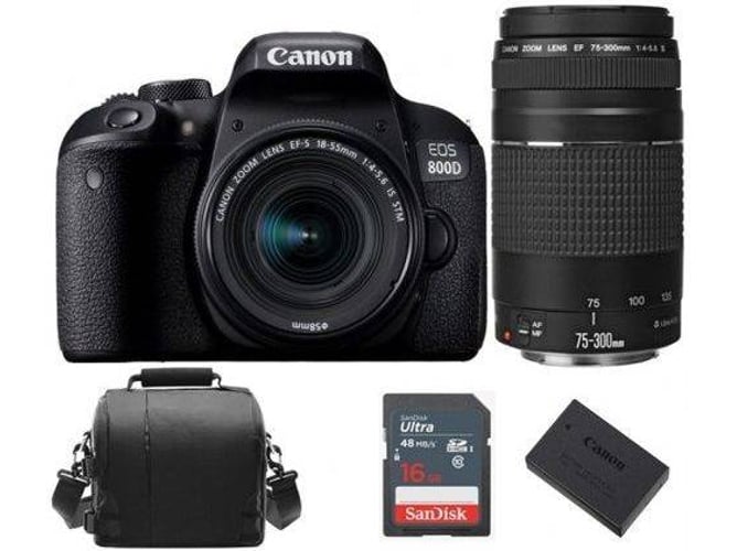 Kit Cámara Réflex CANON EOS 800D EF-S 18-55mm F4-5.6 IS STM + EF 75-300mm F4-5.6 III + Bolsa + SD de 16GB + LP-E17