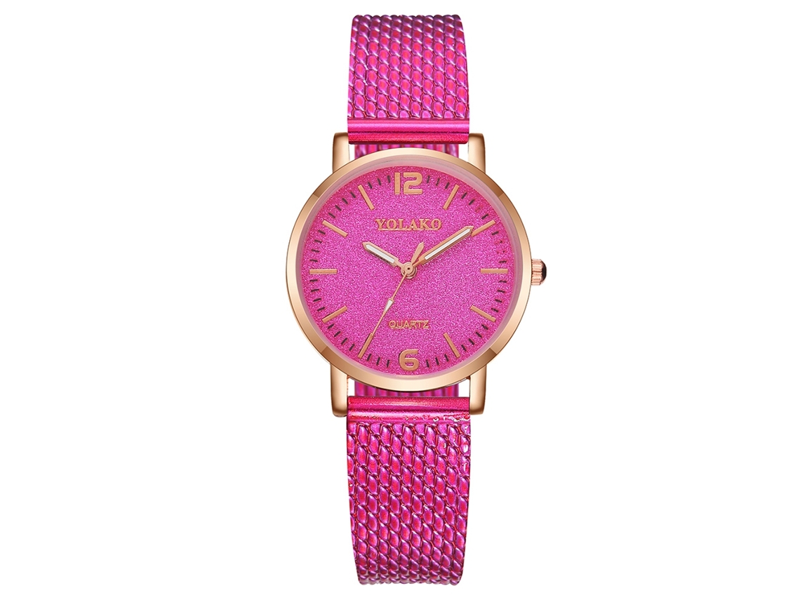 Reloj De Pulsera Yolako Para Mujer, Diseño De Cielo Estrellado, Correa De Plástico, Cuarzo, Rojo Rosa.