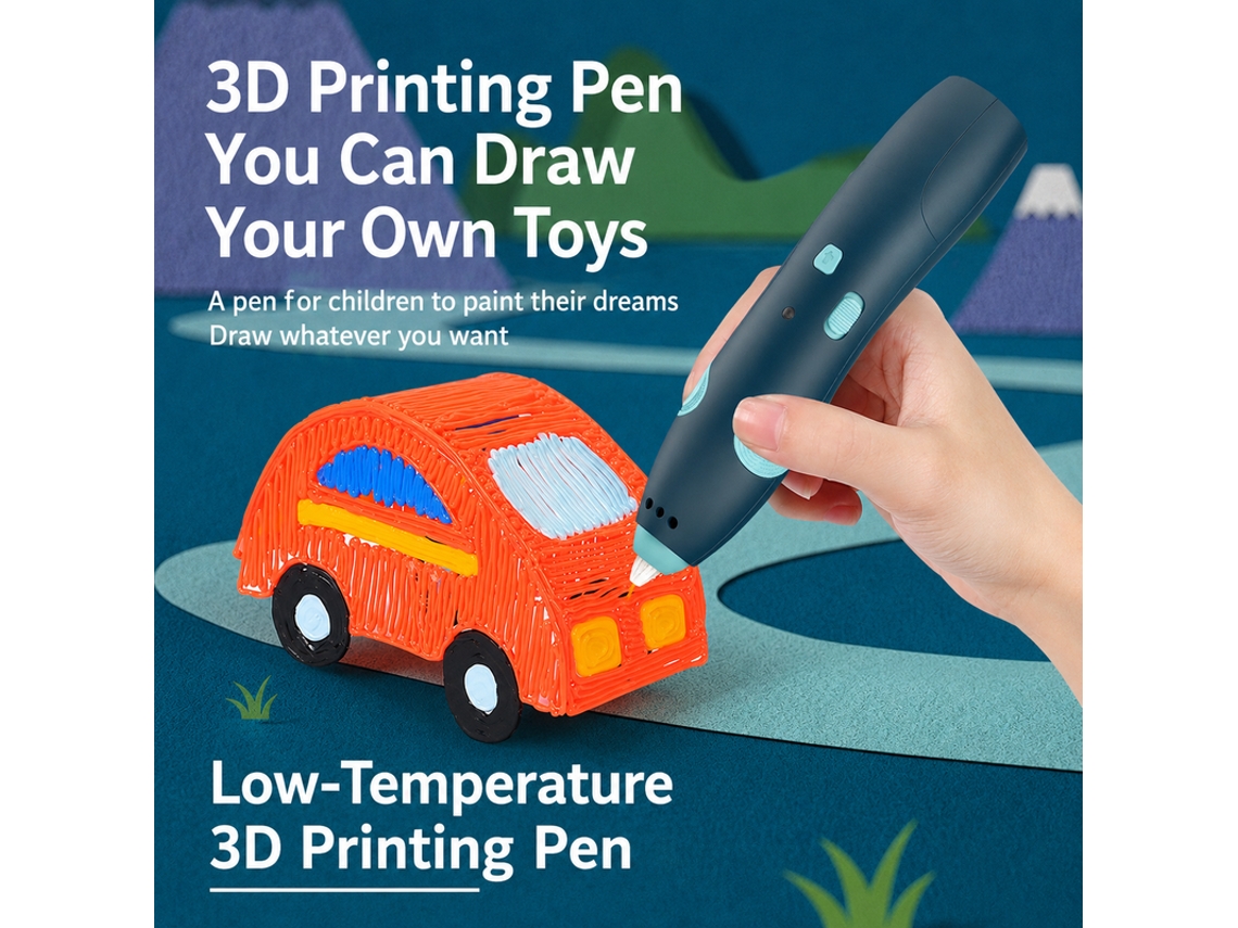 Lápiz 3d Infantil Azul Usb De Baja Temperatura Con 33 Rollos Pcl De 5m Juguete Creativo Educativo Seguro