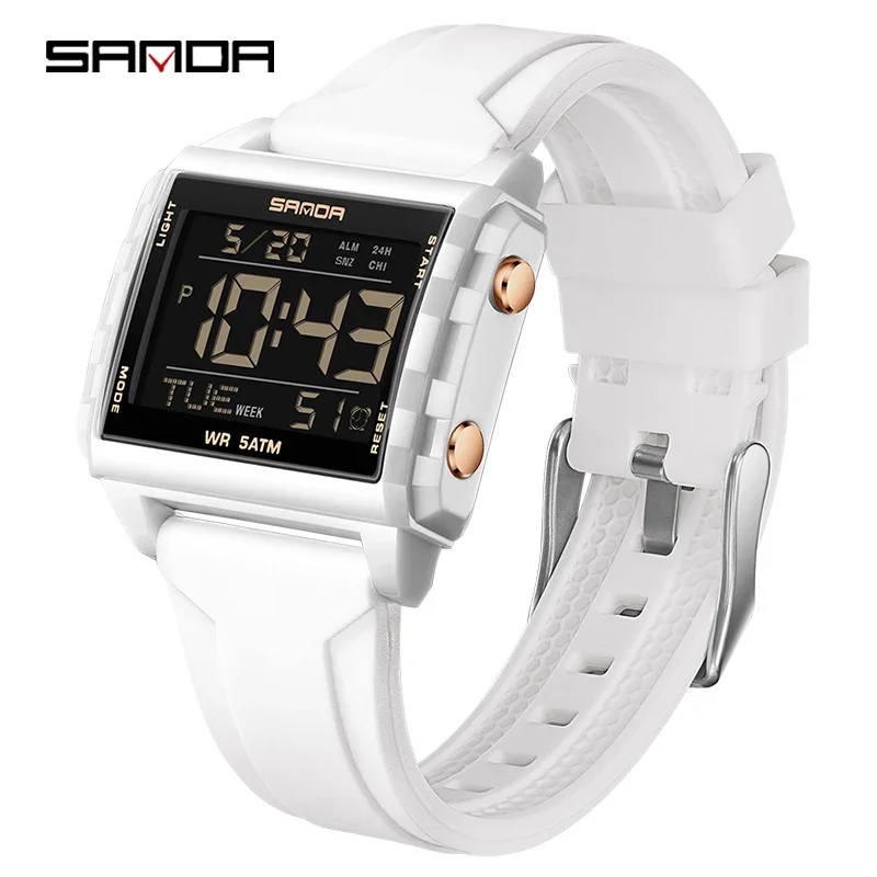 Reloj De Pulsera Digital Deportivo Led (blanco) Elegante Para Estudiantes, Resistente Al Agua.