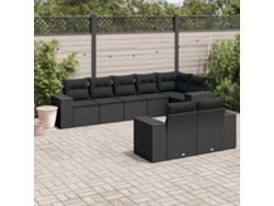 Conjunto de sofá de jardín de 8 piezas con cojines en mimbre sintético negro de DKD Home Decor