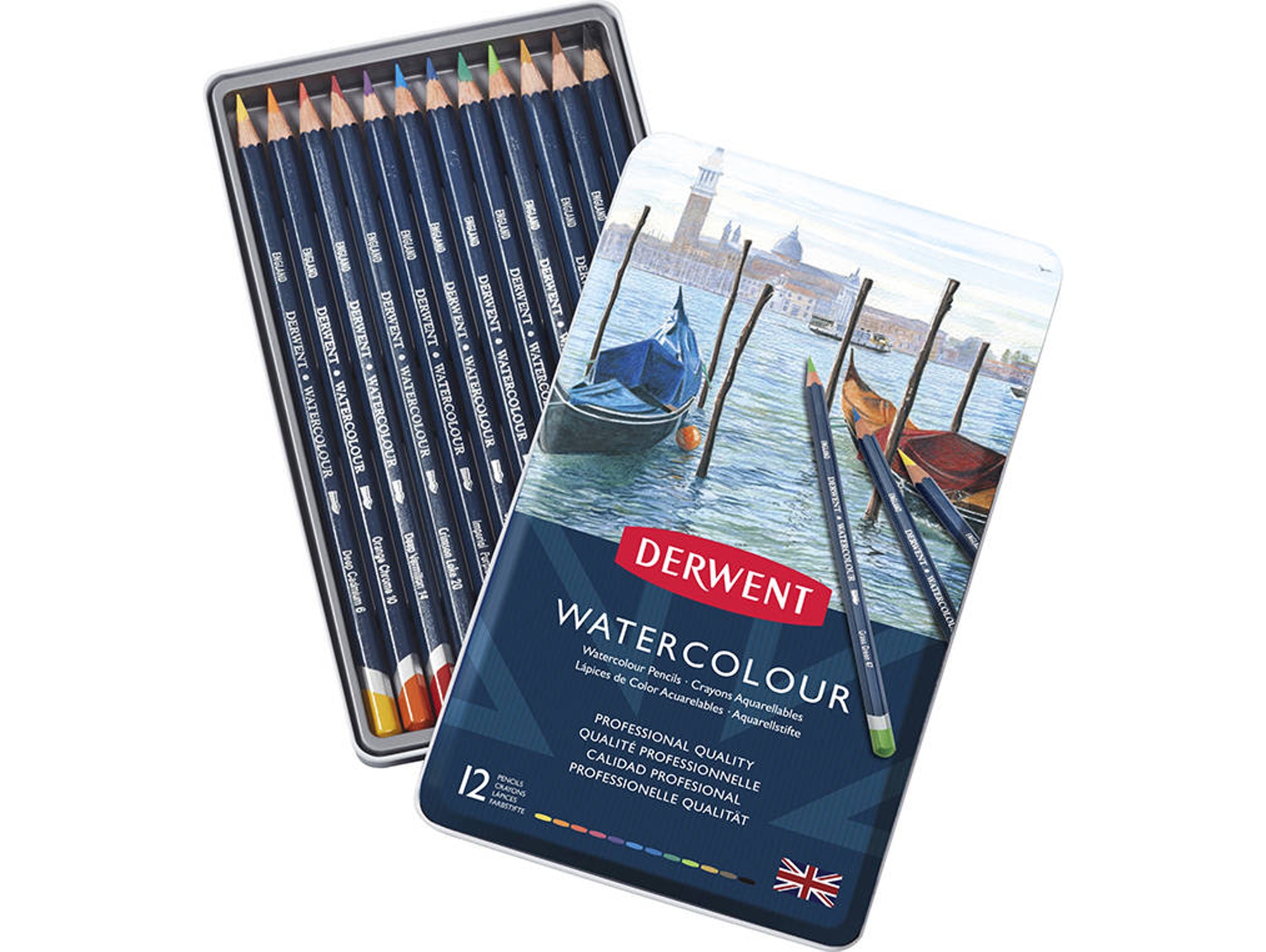 Caja Metal DERWENT Lápis Acuarela - 12 colores
