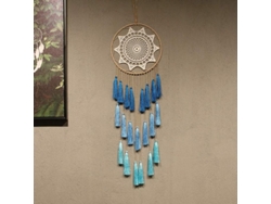 Atrapasueños hecho a mano con borla, decoración azul para el hogar, 8 pulgadas