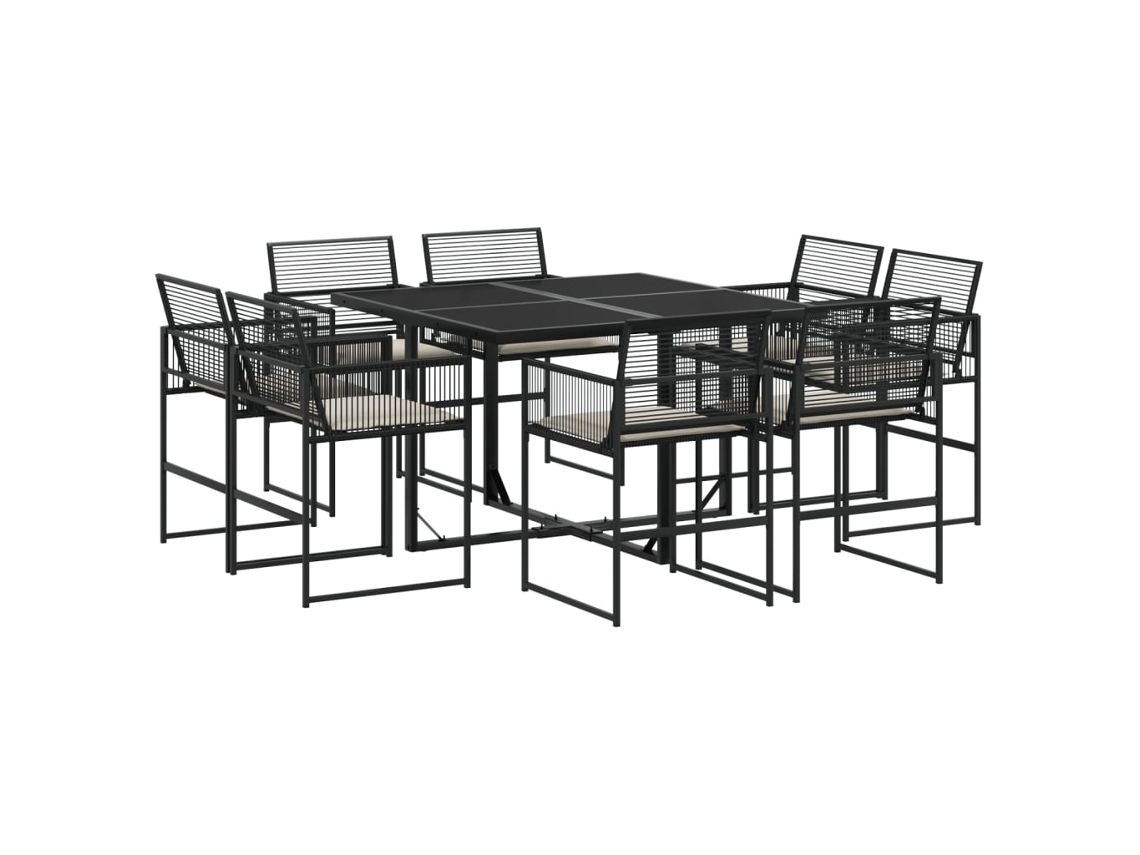 Maison Exclusive - Set De Comedor De Jardín 9 Pzas Y Cojines Ratán Sintético Negro