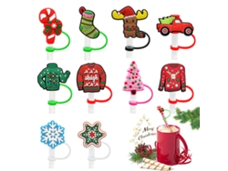 Tapas de pajitas navideñas: pajitas de silicona de 10 piezas para pajitas de 8 mm, reutilizables y portátiles JEIIBRZUI