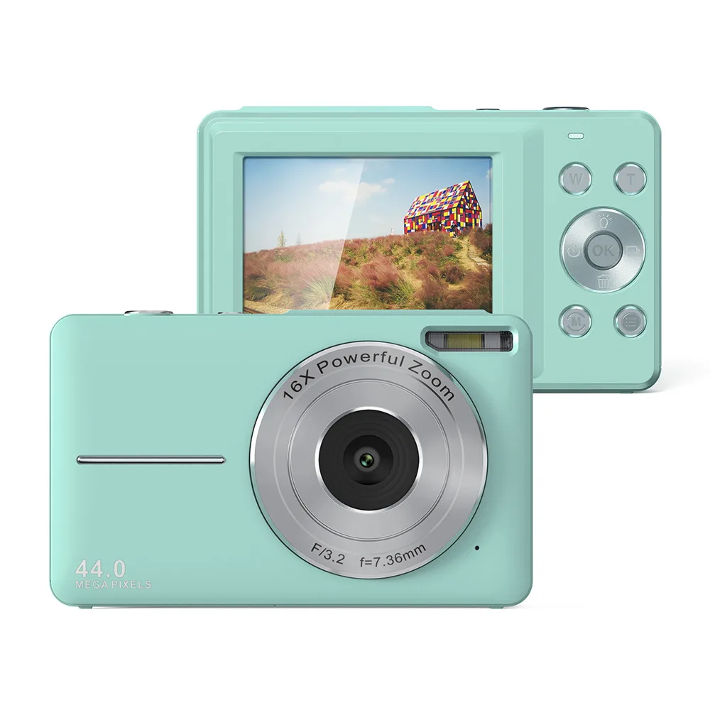 Mini Câmera, 44 Mp, Zoom de 16x, Tela de 2,4 Polegadas, com Flash, Adequada para Crianças e Iniciantes. MDUG (verde 32 Gb)
