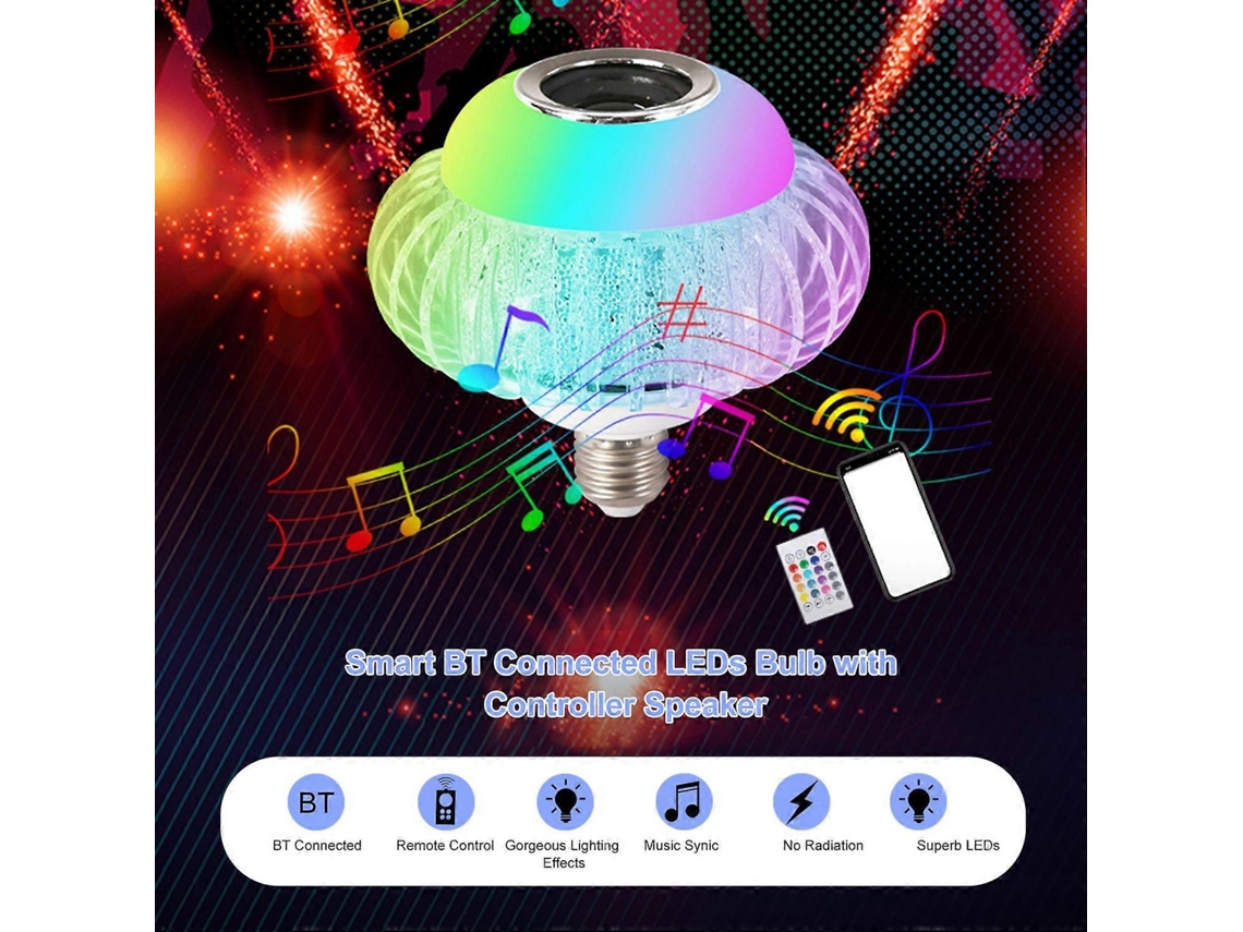 Luz LED inteligente C85 RGB de 265 V y 15 W con Bluetooth, luz ULB conectada con controlador, altavoz Bluetooth, brillo regulable, Chennnls