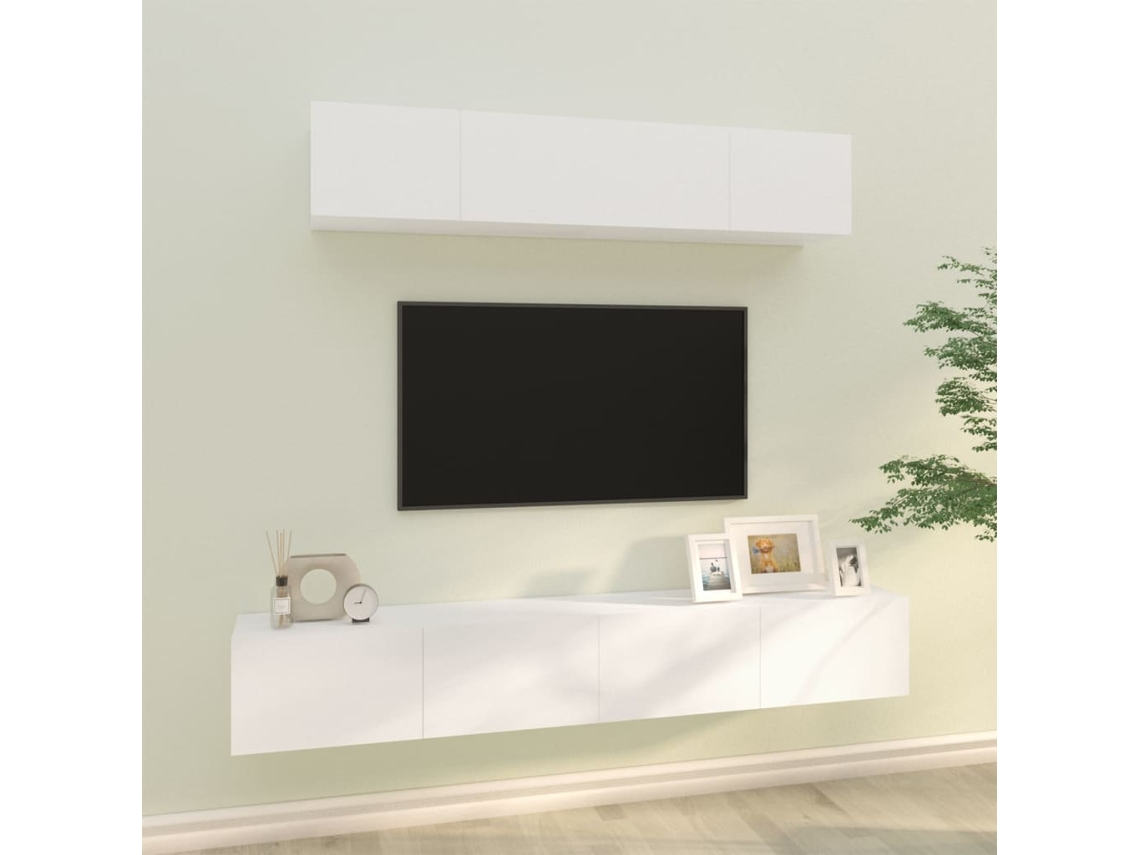 Pack Muebles de Armario Tv 4 Pzs Madera Procesada Blanco