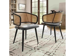 Silla de comedor Mobrio de 2 piezas tapizada en terciopelo, respaldo de mimbre gris
