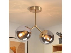Lámpara de techo de cristal para pasillo, lámpara de techo vintage E27 para pasillo en forma de bola de cristal dorado con 2 luces Zmh
