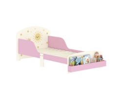 Cama Infantil Para Niños De +3 Años 70x140 Cm De Madera Con Almacenaje Y Dibujos De Estrellas Para Dormitorio Rosa