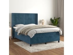Cama Box Spring Con Colchón Terciopelo Azul Oscuro 140x200 Cm