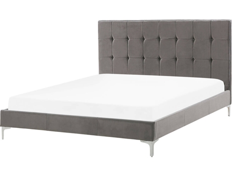 BELIANI Cama de matrimonio de terciopelo gris Ambert 148x212x102