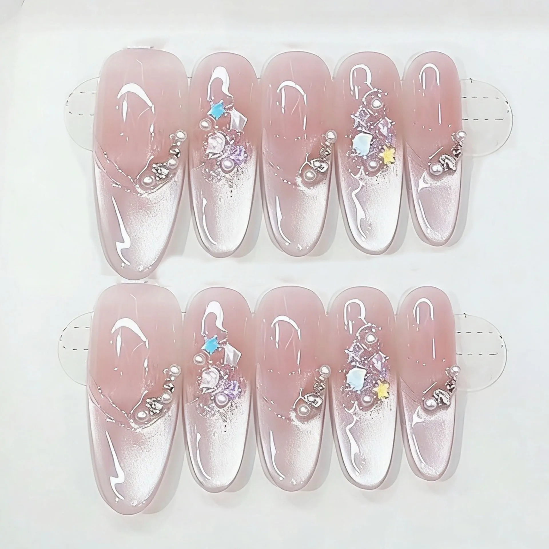 (01-xs) Paquete De 10 Puntas De Uñas Artificiales De Ajuste A Presión
