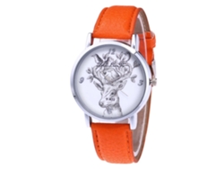 Reloj De Cuarzo Para Hombre Con Correa De Cuero Y Esfera Con Estampado De Cabezas De Ciervo Y Pájaro (naranja)
