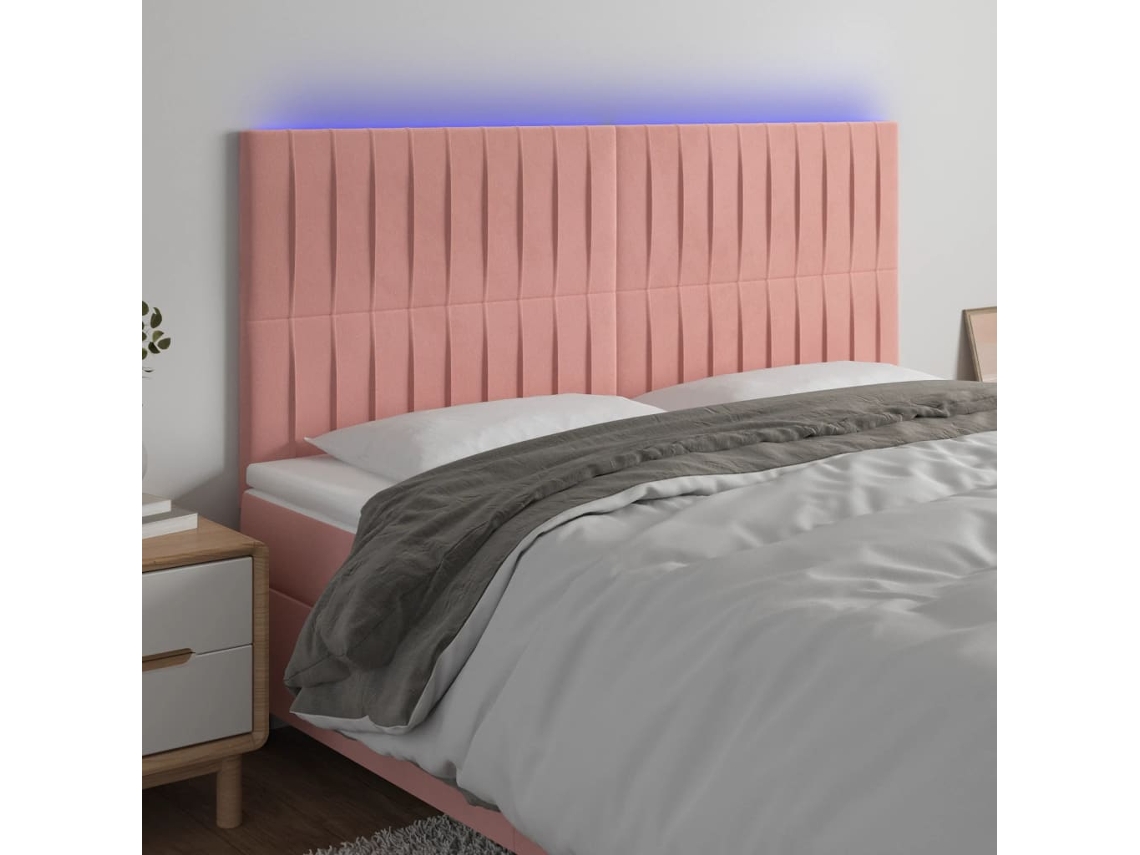 Cabecero Con Luces Led Terciopelo Rosa 160x5x118/128 Cm