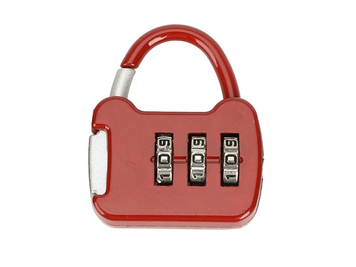 (Rojo) Candado portátil de tres dígitos para equipaje de viaje, con cremallera y combinación.