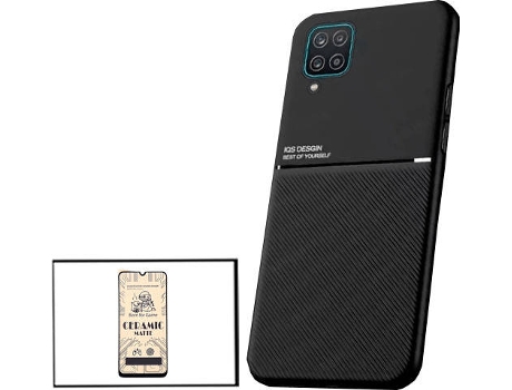 Kit Funda Magnetic Lux y Cristal Templado CeramicGlass Full Cover Curved Samsung Galaxy M12 PHONECARE Negro