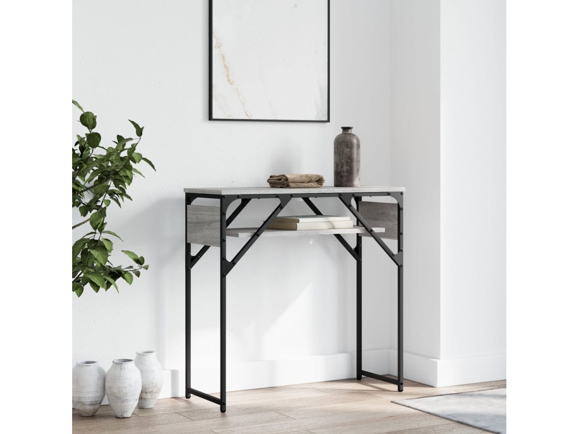 Mesa consola | Mesa de entrada | Mesa auxiliar con estante, derivados de madera, gris, Sonoma