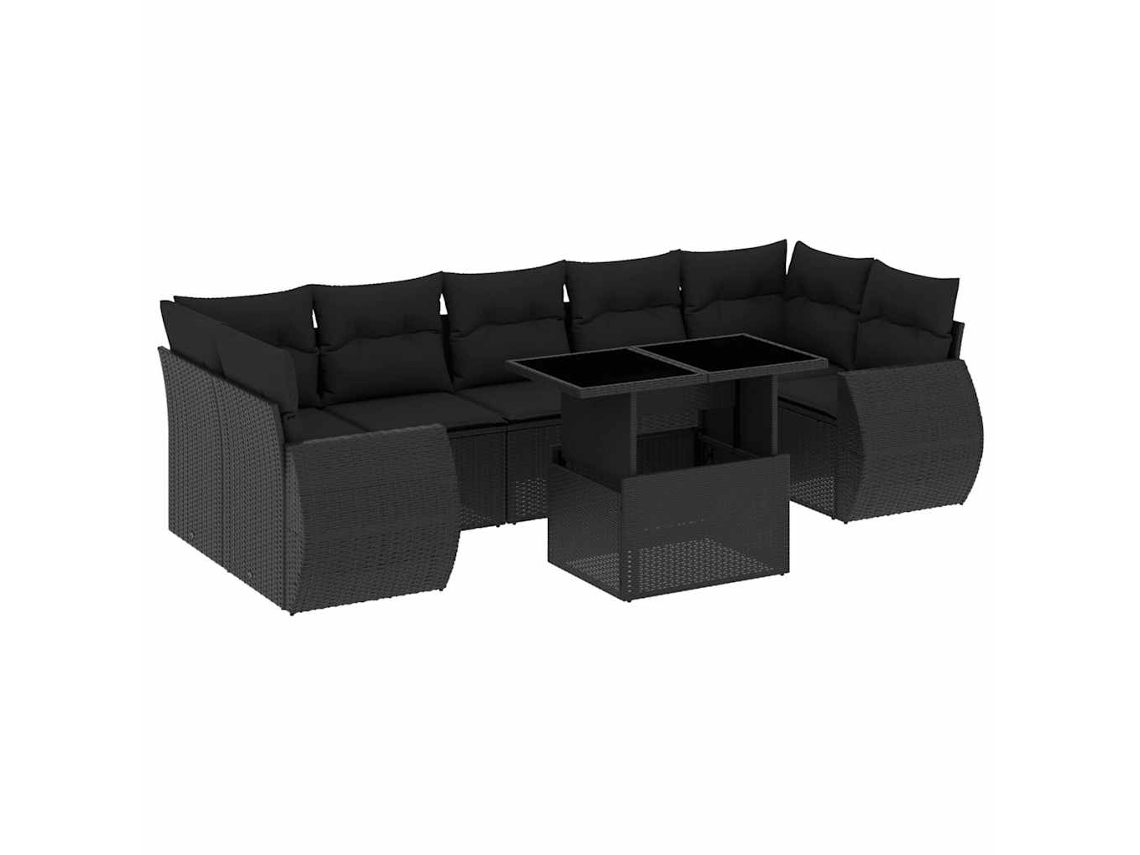 Conjunto de 8 sofás de jardín con cojines de mimbre, color negro, EXCLUSIVA MAISON (8 piezas)