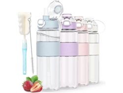 Botella De Agua Con Pajita, Botella Deportiva De 1,1l Con Cepillo Y Adhesivo Rosewell (azul)
