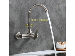 2026-grifo De Pared Con Aspersor Negro Acero Inoxidable Cocina Lavandería Grifo Mixer Desplazable Comercial Plata