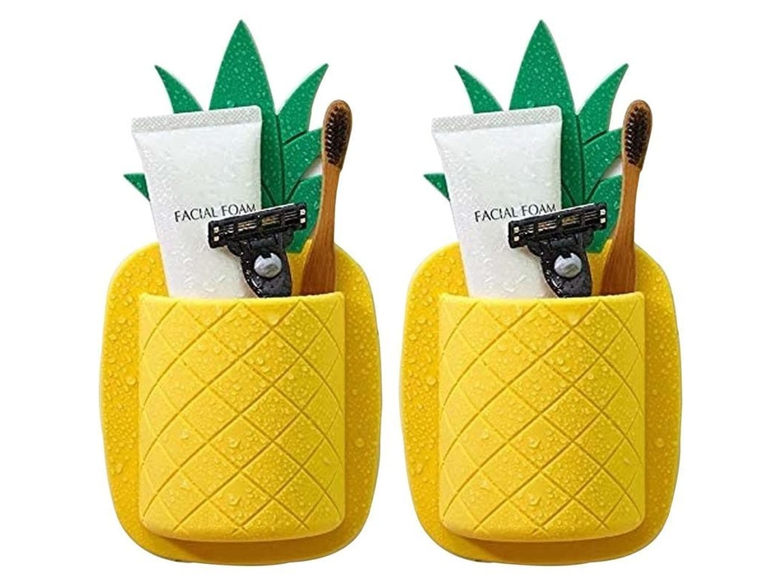 Soporte Para Cepillos De Dientes Con Forma De Piña - Montaje En Pared (no Requiere Taladro), Silicona, Baño