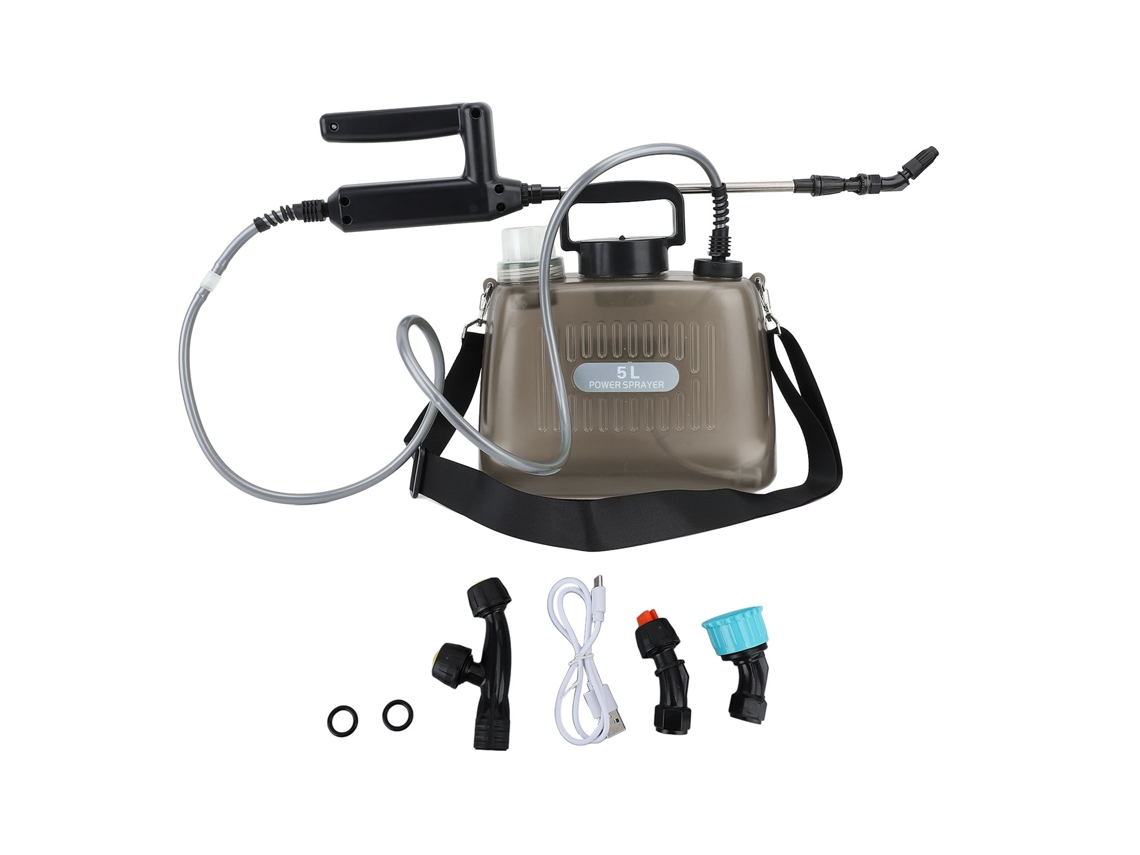 Pulverizador Eléctrico Portátil De 5 Litros Con Batería De 2000 Mah Y 4 Boquillas Para Jardín Y Lavado De Coches (gris).